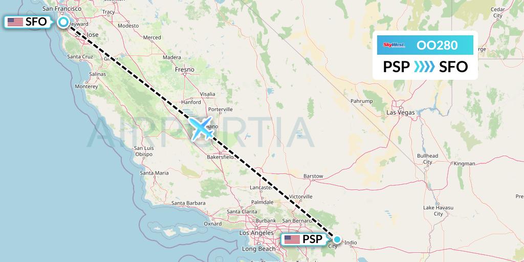 OO280 SkyWest Airlines Flight Map: Palm Springs to San Francisco