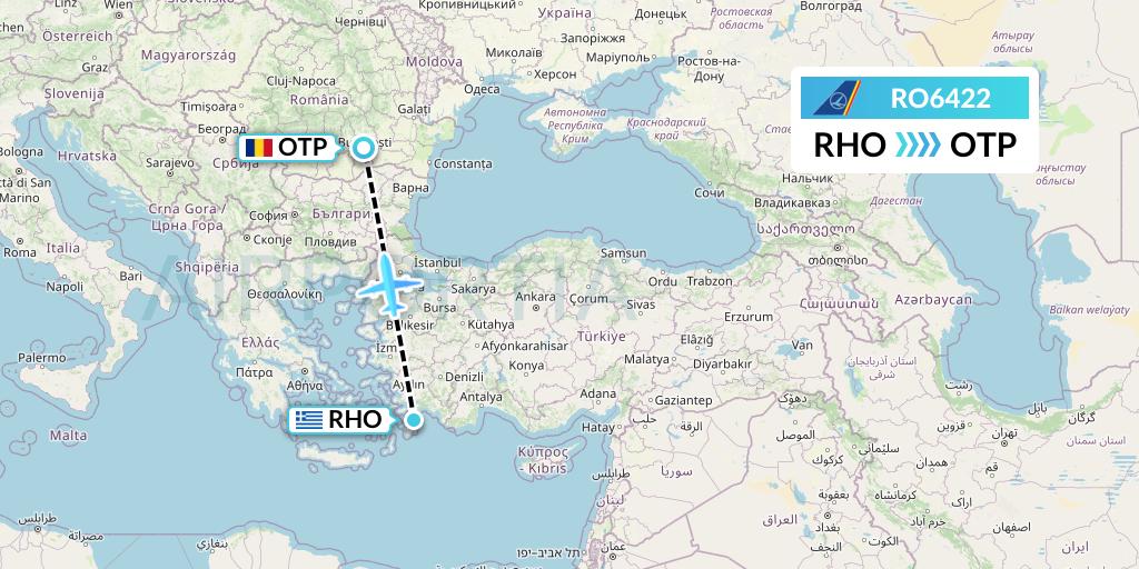 RO6422 Tarom Flight Map: Rhodes to Bucharest