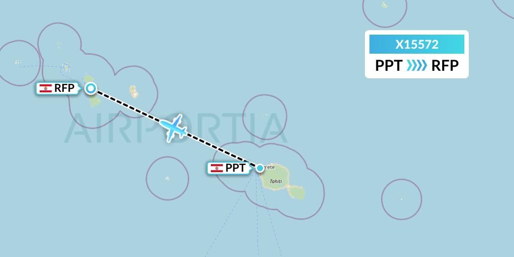 X15572 Nik Airways Flight Map: Papeete to Raiatea