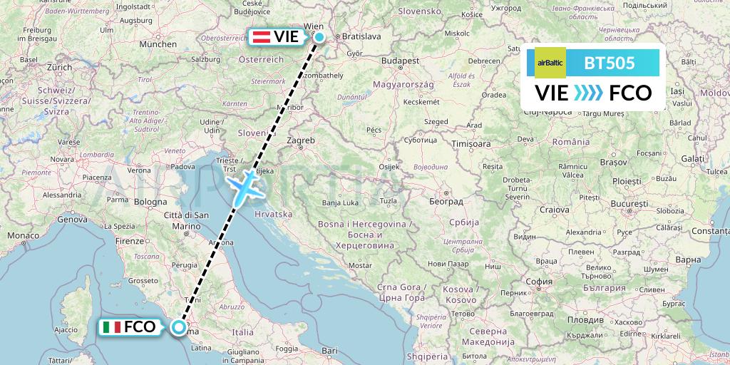 BT505 Air Baltic Flight Map: Vienna to Rome