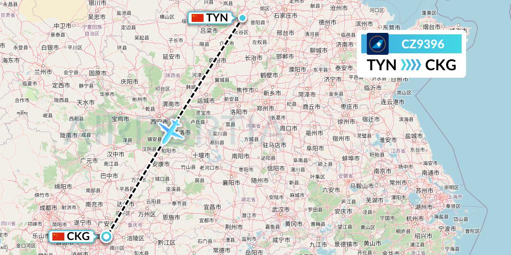 CZ9396 China Southern Airlines Flight Map: Taiyuan to Chongqing