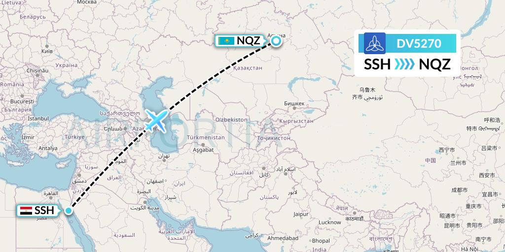 DV5270 SCAT Flight Map: Sharm el-Sheikh to Astana