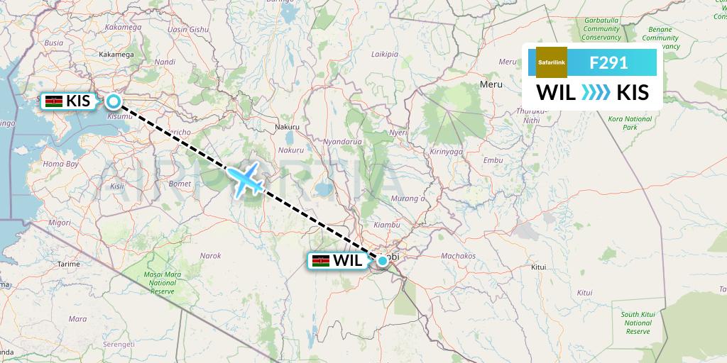 F291 Safarilink Aviation Flight Map: Nairobi to Kisumu