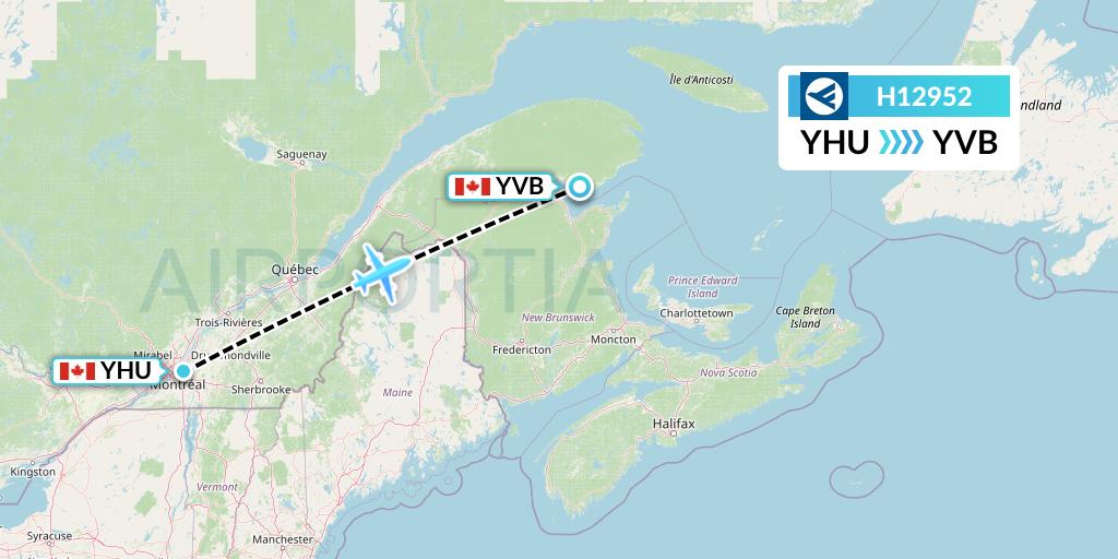 H12952 Hahn Air Systems Flight Map: Montreal to Bonaventure