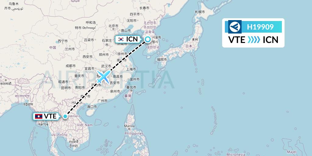 H19909 Hahn Air Systems Flight Map: Vientiane to Seoul