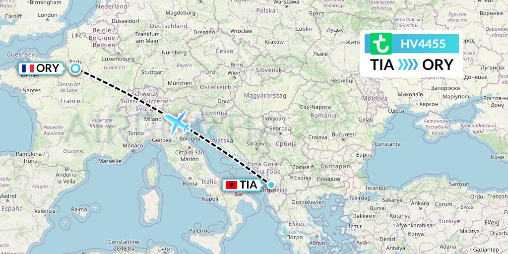 HV4455 Transavia Flight Map: Tirana to Paris