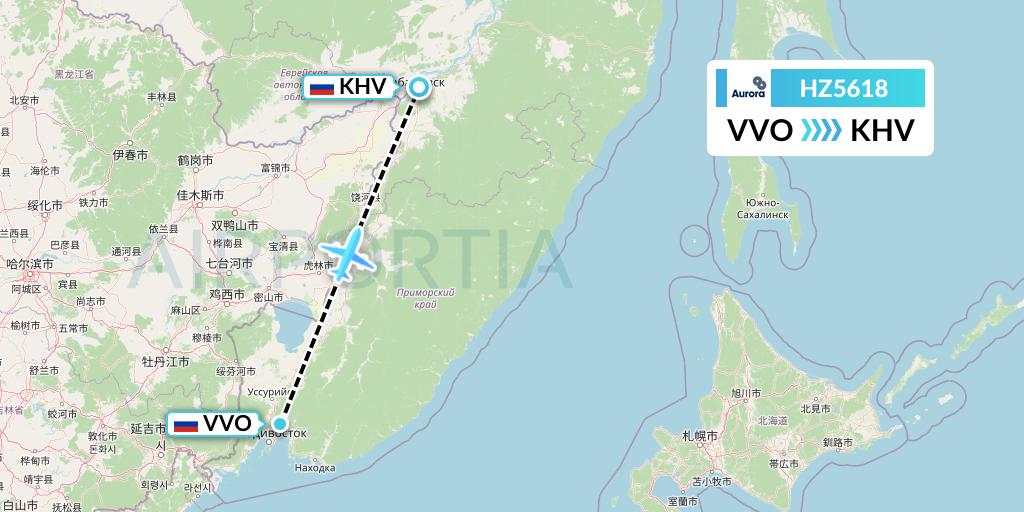 HZ5618 Aurora Flight Map: Vladivostok to Khabarovsk