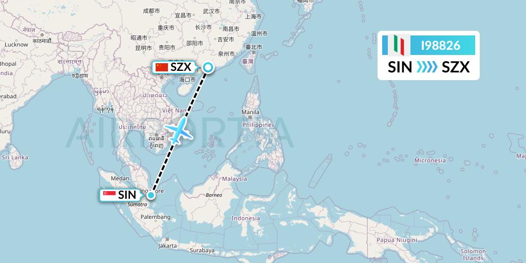 I98826 Air Italy Flight Map: Singapore to Shenzhen