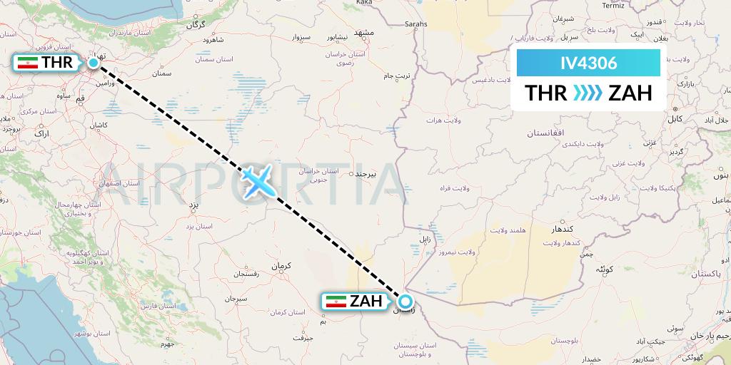 IV4306 VVB Aviation Malta Flight Map: Tehran to Zahedan