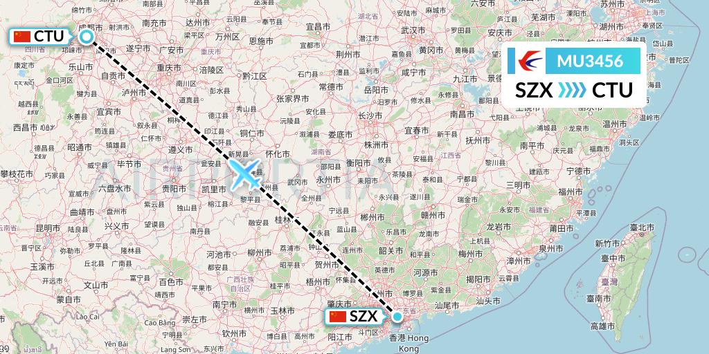 MU3456 China Eastern Airlines Flight Map: Shenzhen to Chengdu