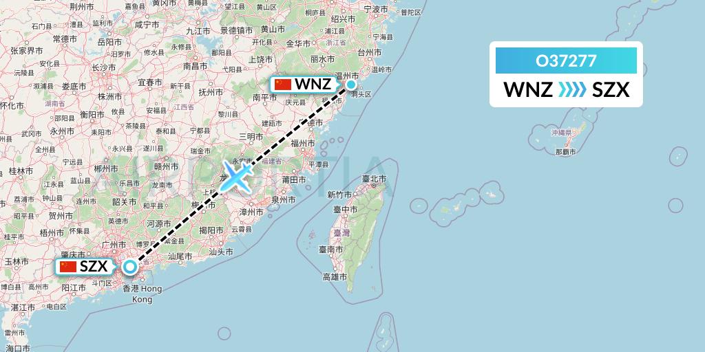 O37277 SF Airlines Flight Map: Wenzhou to Shenzhen
