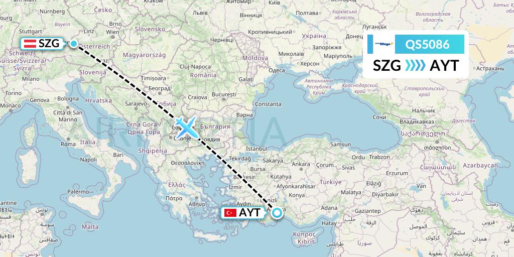 QS5086 Smartwings Flight Map: Salzburg to Antalya