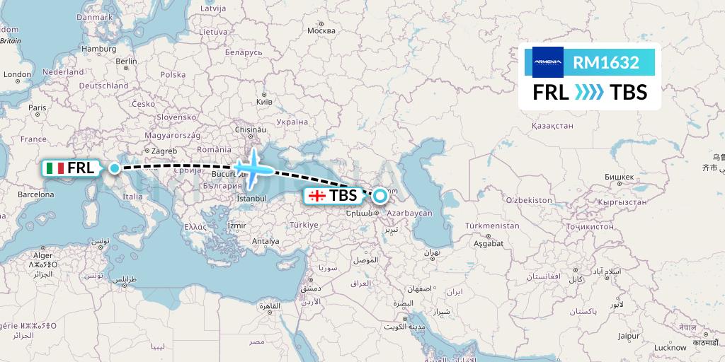 RM1632 Armenia Flight Map: Forli to Tbilisi