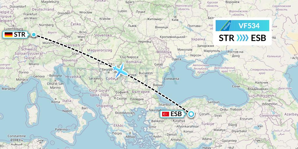 VF534 ValuAir Flight Map: Stuttgart to Ankara