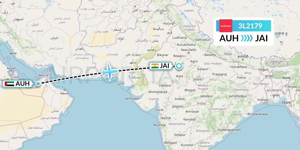 3L2179 Air Arabia Abu Dhabi Flight Map: Abu Dhabi to Jaipur
