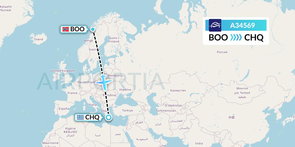 A34569 Aegean Airlines Flight Map: Bodo to Chania