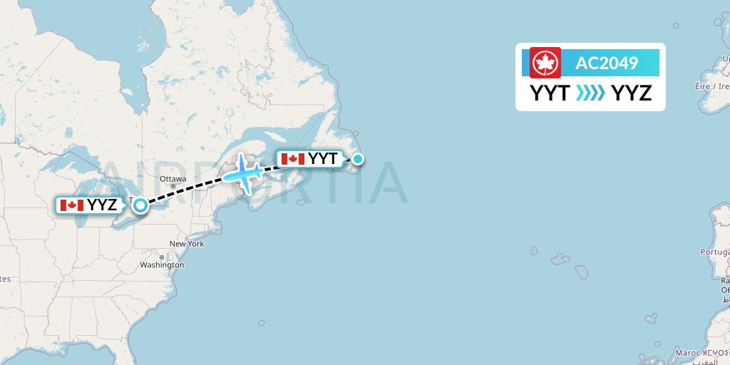 AC2049 Air Canada Flight Map: St. John's to Toronto