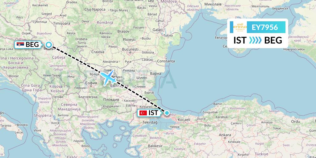 EY7956 Etihad Airways Flight Map: Istanbul to Belgrade