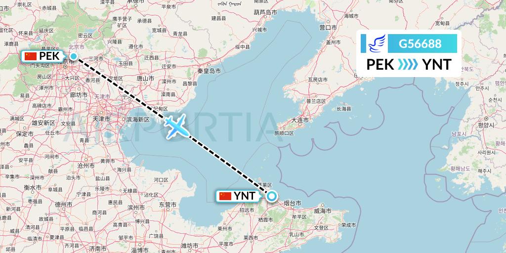 G56688 China Express Airlines Flight Map: Beijing to Yantai