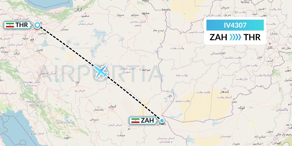IV4307 VVB Aviation Malta Flight Map: Zahedan to Tehran