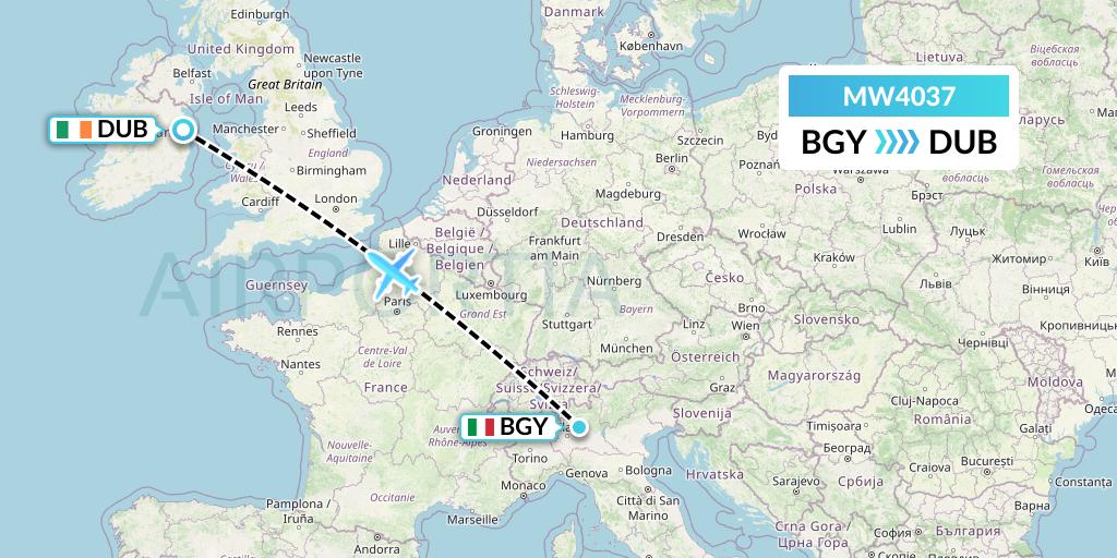 MW4037 Mokulele Flight Service Flight Map: Milan to Dublin