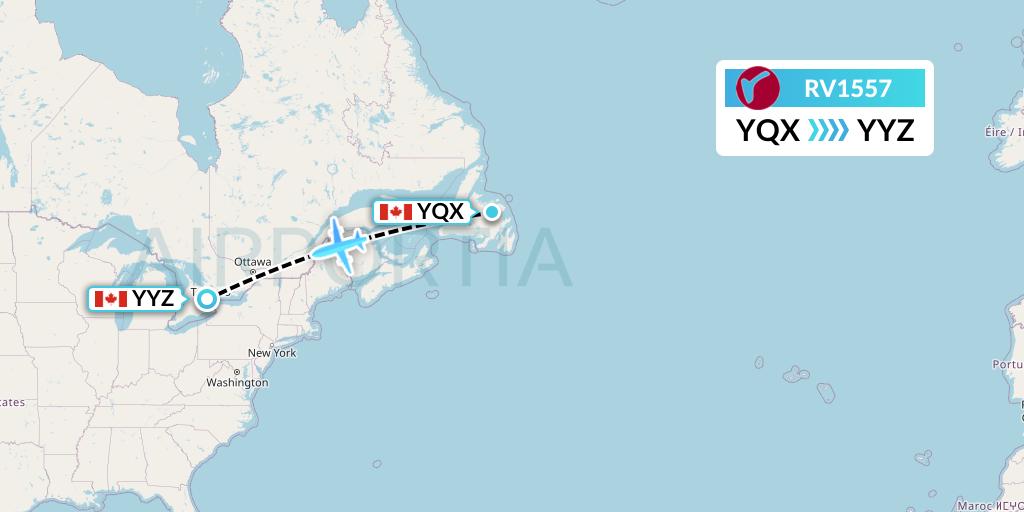 RV1557 Air Canada Rouge Flight Map: Gander to Toronto