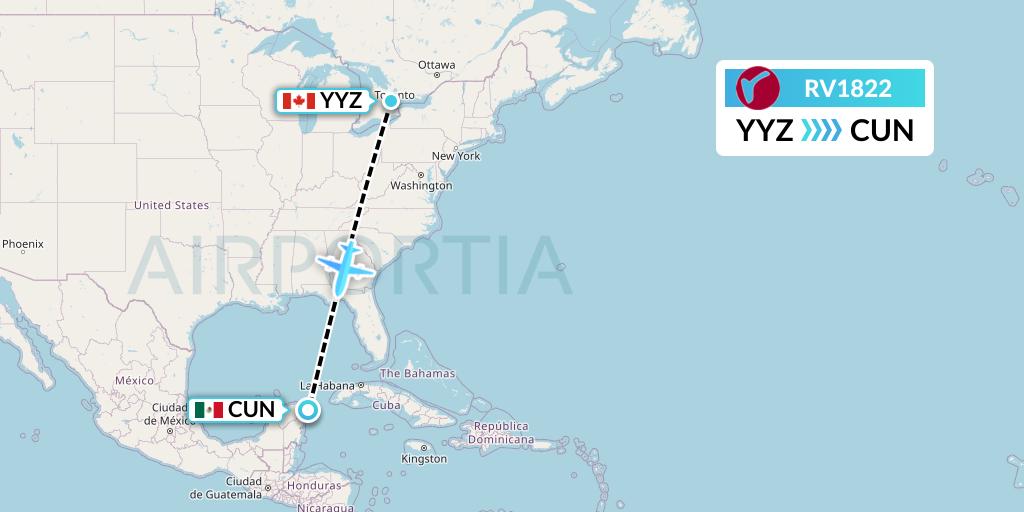 RV1822 Air Canada Rouge Flight Map: Toronto to Cancun