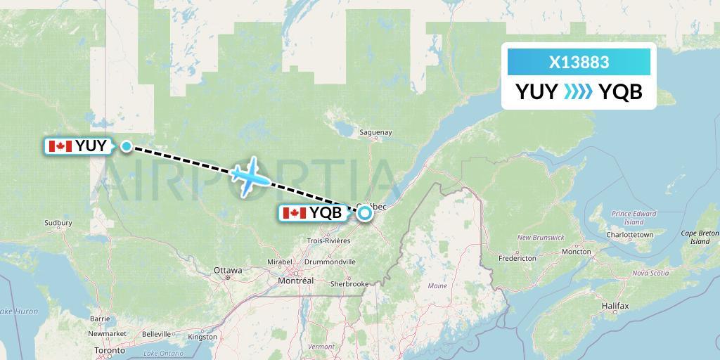 X13883 Nik Airways Flight Map: Rouyn to Quebec