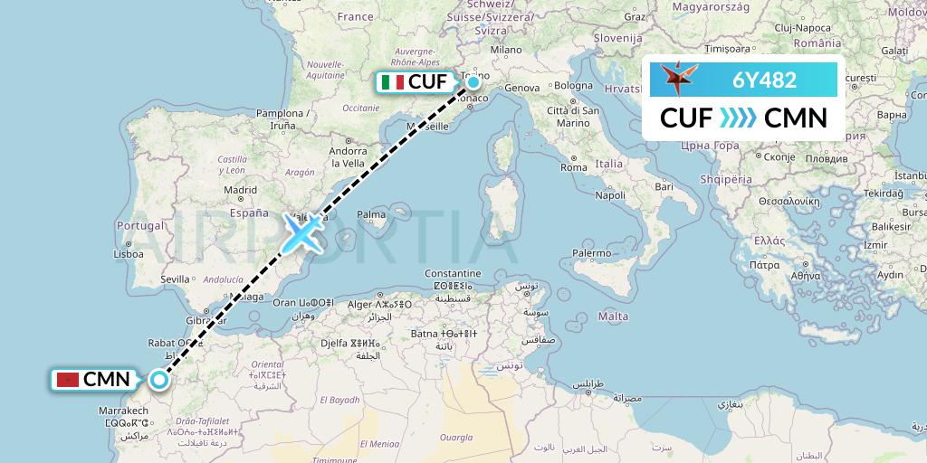 6Y482 SmartLynx Flight Map: Cuneo to Casablanca