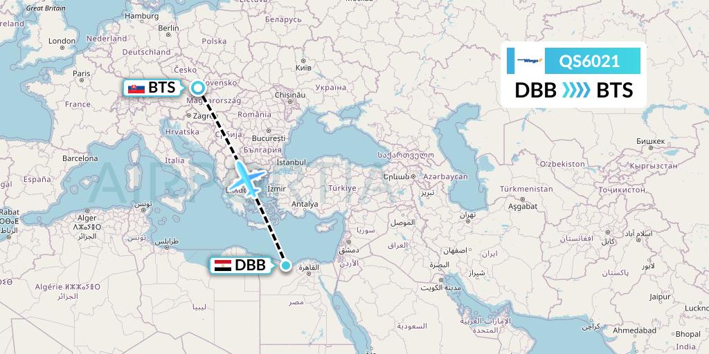 QS6021 Smartwings Flight Map: El Alamein to Bratislava