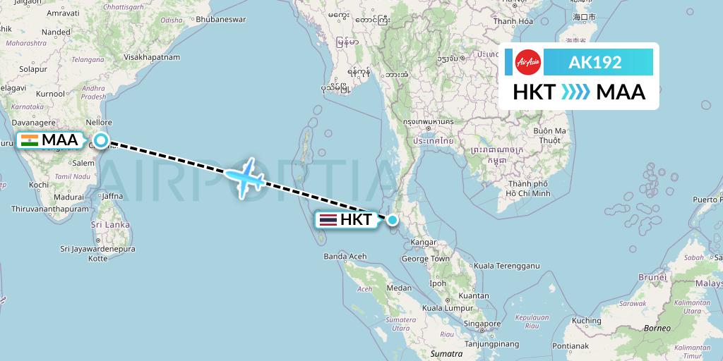 AK192 AirAsia Flight Map: Phuket to Chennai