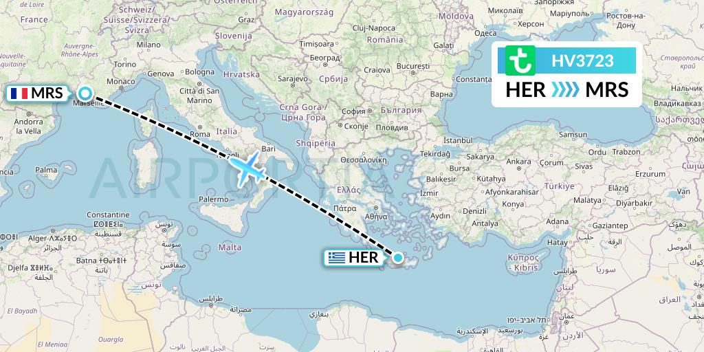 HV3723 Transavia Flight Map: Heraklion to Marseille