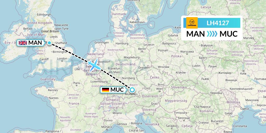 LH4127 Lufthansa Flight Map: Manchester to Munich