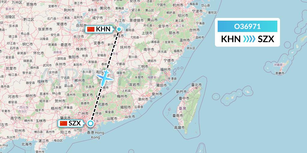 O36971 SF Airlines Flight Map: Nanchang to Shenzhen