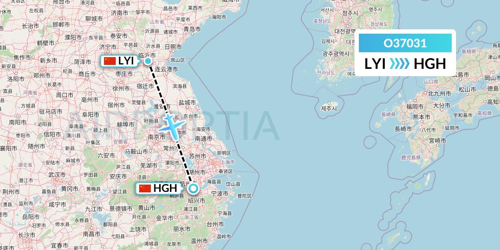 O37031 SF Airlines Flight Map: Linyi to Hangzhou