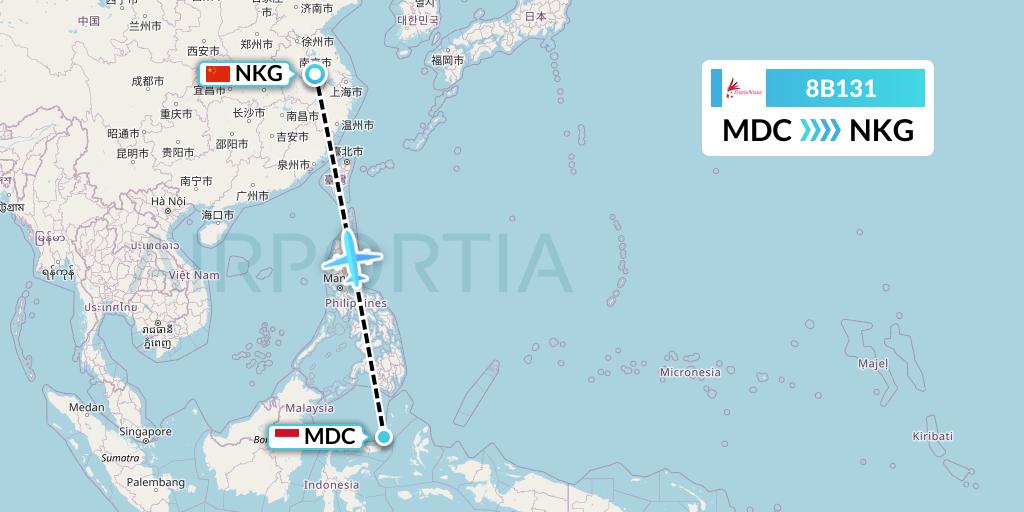 8B131 TransNusa Flight Map: Manado to Nanjing