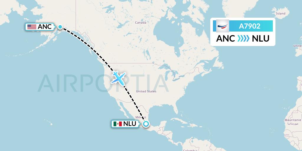 A7902 Air Niamey Flight Map: Anchorage to Reyes Acozac