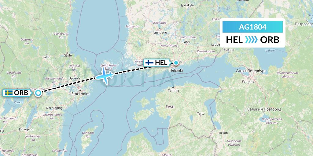AG1804 Aruba Airlines Flight Map: Helsinki to Orebro