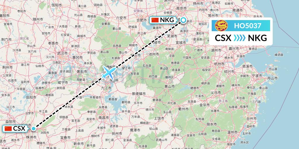 HO5037 Juneyao Airlines Flight Map: Changsha to Nanjing