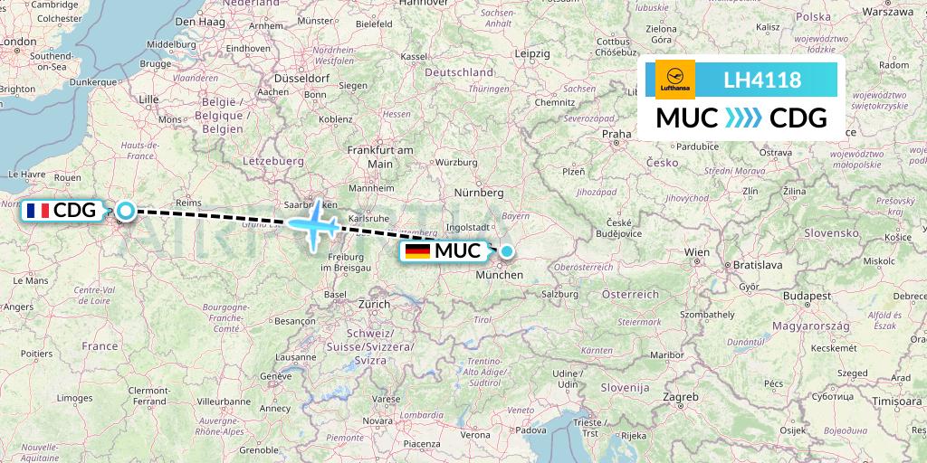 LH4118 Lufthansa Flight Map: Munich to Paris