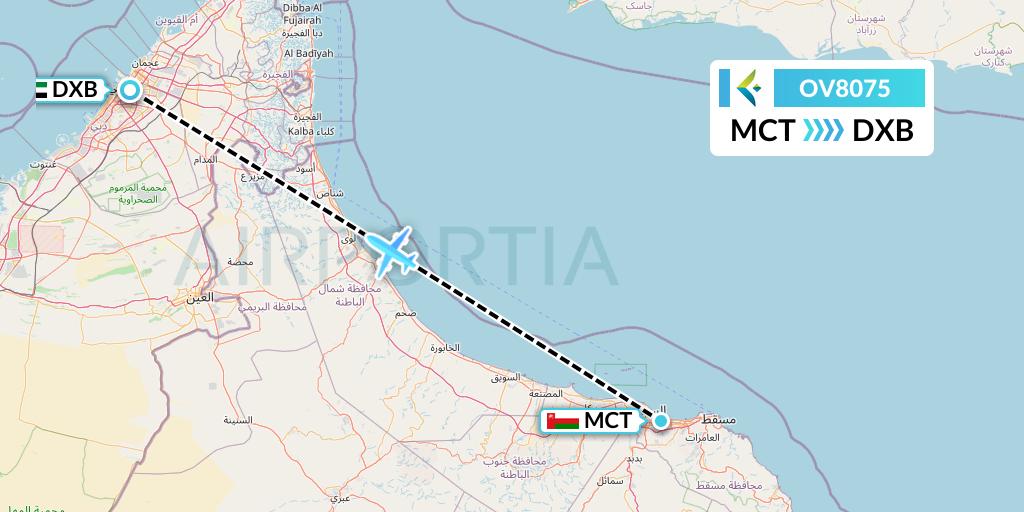 OV8075 SalamAir Flight Map: Muscat to Dubai