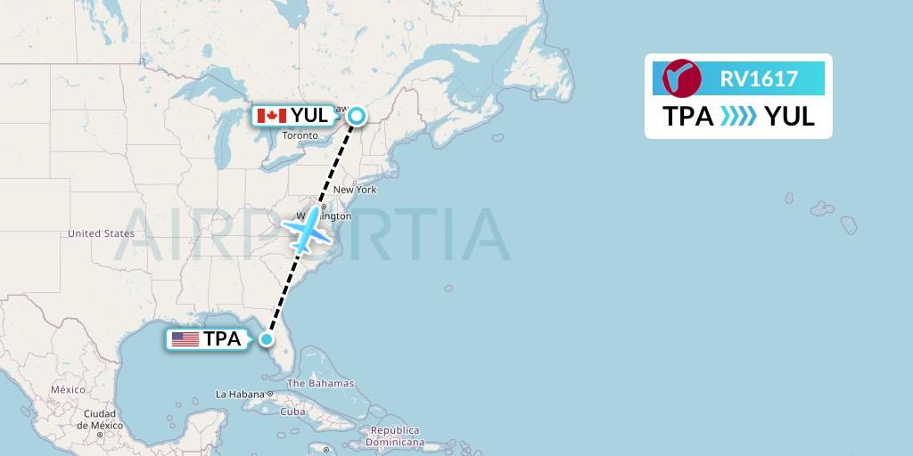 RV1617 Air Canada Rouge Flight Map: Tampa to Montreal