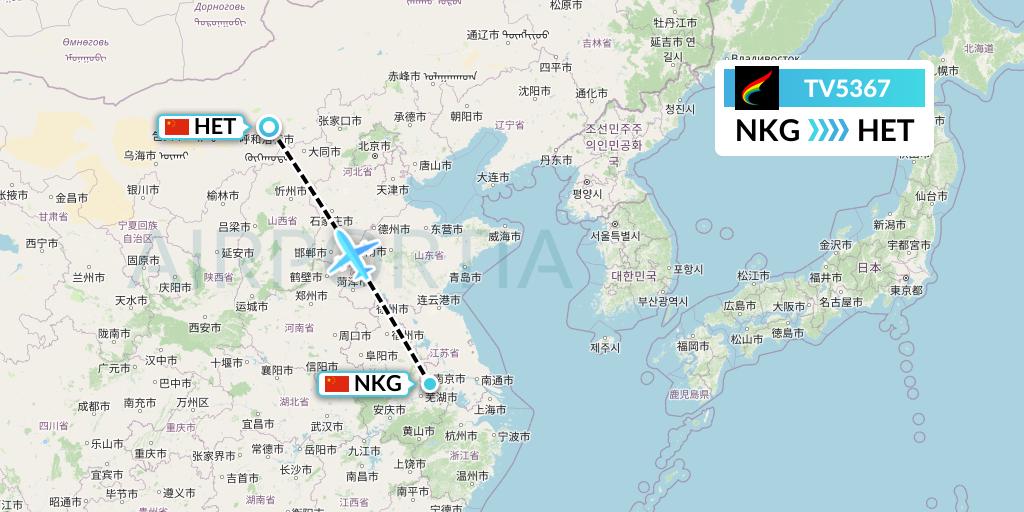 TV5367 Tibet Airlines Flight Map: Nanjing to Hohhot