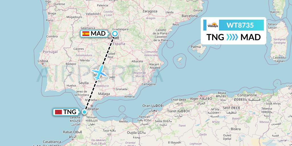 WT8735 Swiftair Flight Map: Tangier to Madrid