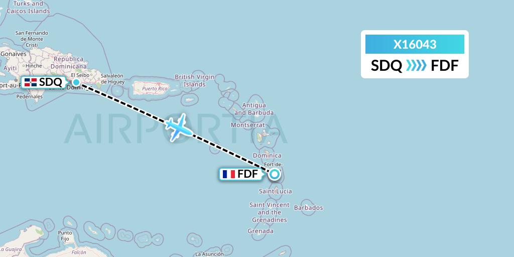X16043 Nik Airways Flight Map: Santo Domingo to Fort-de-France