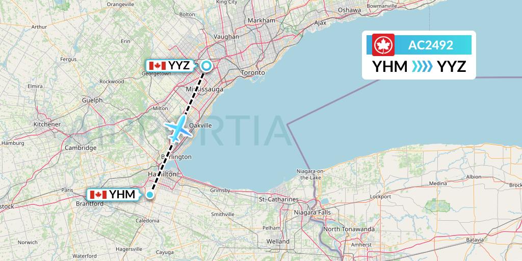 AC2492 Air Canada Flight Map: Hamilton to Toronto