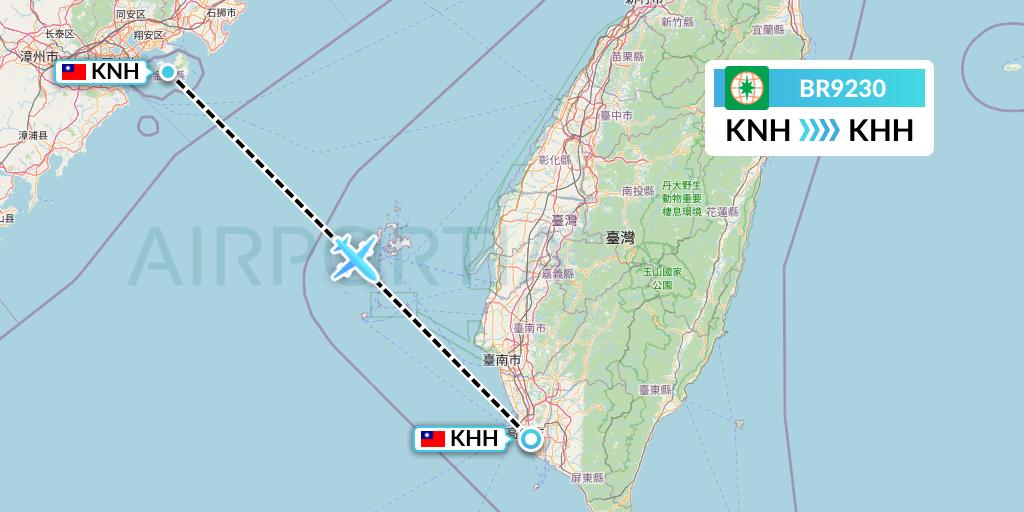 BR9230 EVA Air Flight Map: Kinmen to Kaohsiung