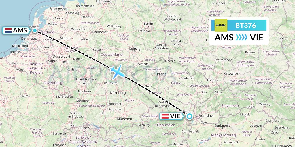 BT376 Air Baltic Flight Map: Amsterdam to Vienna