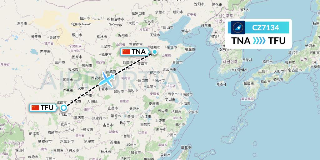 CZ7134 China Southern Airlines Flight Map: Jinan to Chengdu