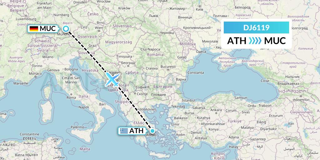 DJ6119 Air Djibouti Flight Map: Athens to Munich